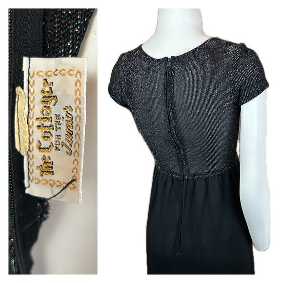 1970s Black Metallic Fitted Scoop neck Disco Maxi Dress / Juniors / Women’s XS * - Picture 4 of 4